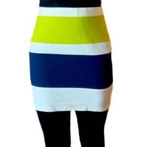 New English Factory Green Blue White Striped Mini Skirt